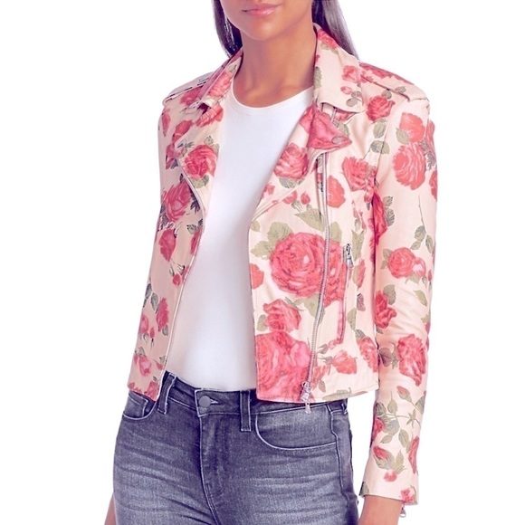 L'AGENCE Jackets & Blazers - New L’agence Rose Print Leather Biker Jacket In Dawn Rosewood Size S